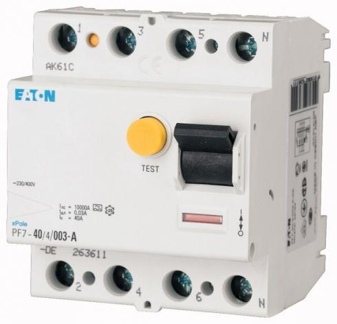 Пристрій захисного відключення Eaton PF7-25/4/003 4P 25A тип AC 30mA